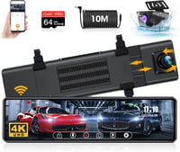 Jansite 4K WiFi tükör menetrögzítő kamera, 12" érintőképernyő, tolatókamera, 64GB SD 1