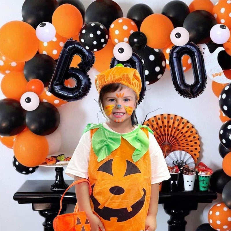 Tökös Halloween jelmez gyerekeknek kalappal és cukorkás zsákkal, 110-es méret