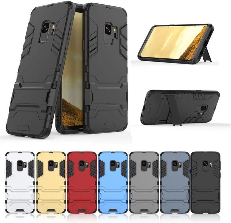 Samsung Galaxy S9 Páncél Védőtok Állvánnyal - Fekete/Szürke Hibrid TPU+PC