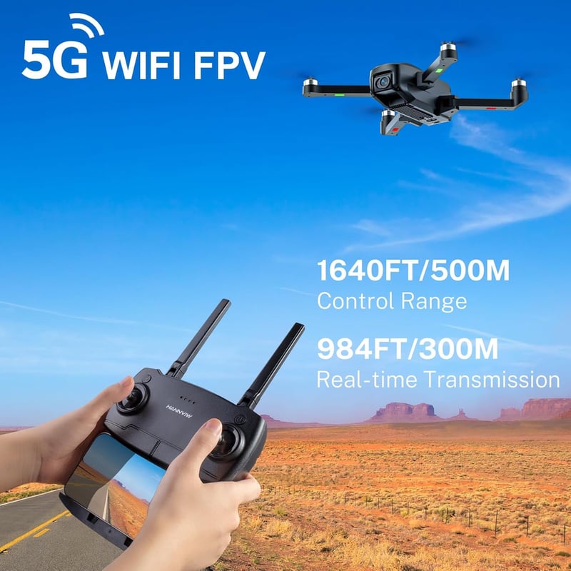 HANNVIW H330S GPS Drón 4K Kamerával - 5G FPV Élő Közvetítés, 249g Alatti, Kefementes Motor, Optikai Áramlás, Követő Mód, Kezdőknek és Haladó