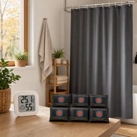 Penészőr páracsökkentő csomag: hőmérő + páramérő + 6 db szilikagél + vízálló zuhanyfüggöny 1