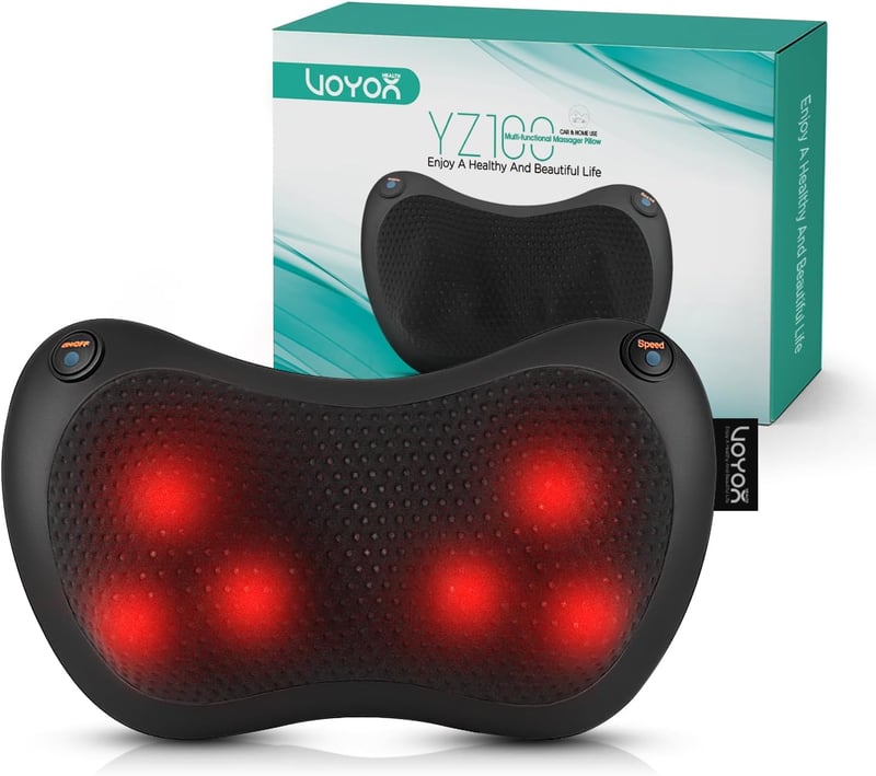 VOYOR-HEALTH Shiatsu Nyakmasszírozó Párna Melegítő Funkcióval, 6 Forgó Masszázsfejjel, Hát, Derék, Láb és Test Fájdalomcsillapításra, Otthon