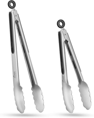 Set clești de bucătărie HOTEC, 23 și 30,5 cm, cu mâner din silicon termorezistent, clește BBQ din oțel inoxidabil, blocabil, antiderapant, lavabil în mașina de spălat vase.