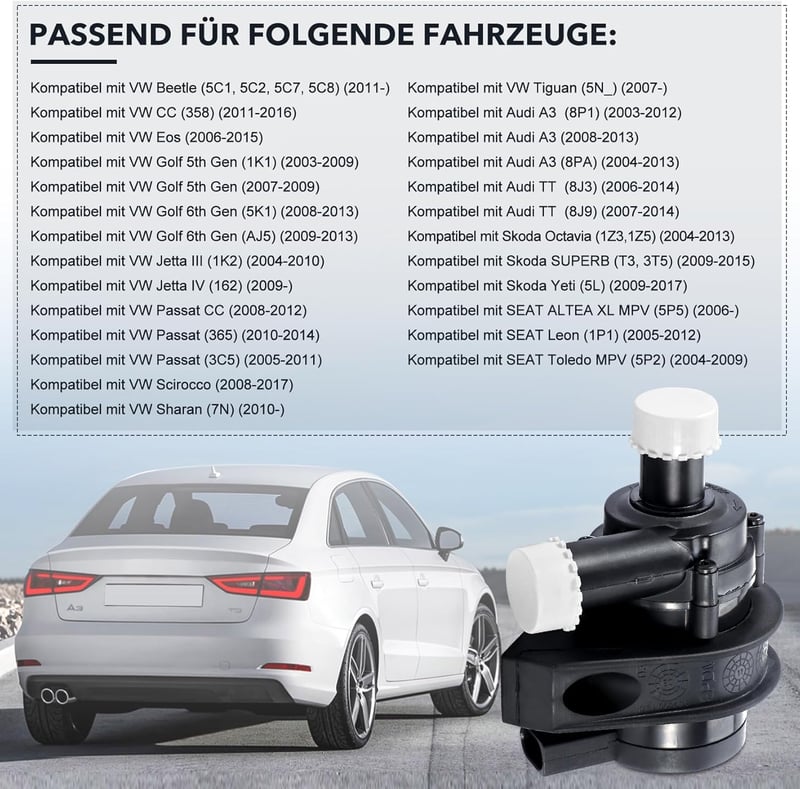 Gedlex 12V-os kiegészítő vízszivattyú VW, Audi, Skoda modellekhez - 1K0965561J