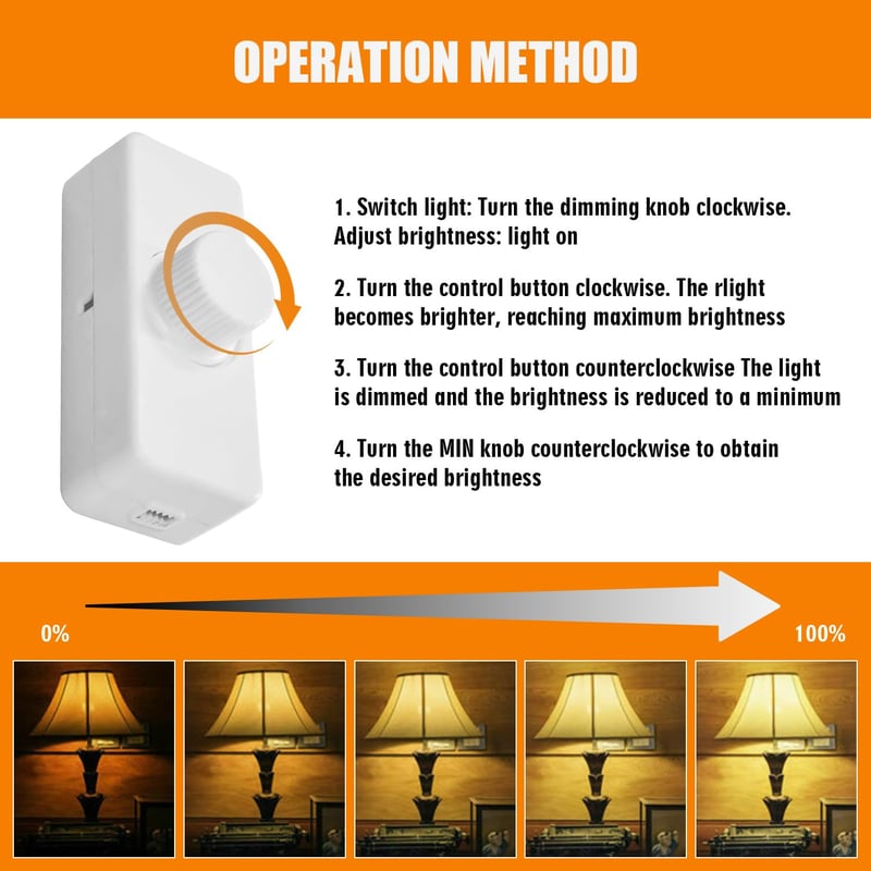 LED Dimmer Kapcsoló: Fehér, Zajtalan, 3-100W, 220-240V, Zsinóros, Halogén és LED Lámpákhoz