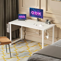 ODK Kompakt Íróasztal, 100 x 48 cm Számítógépasztal Fejhallgató Tartóval, Fehér Munkaasztal Kis Terekbe, Otthoni Iroda Asztal 6