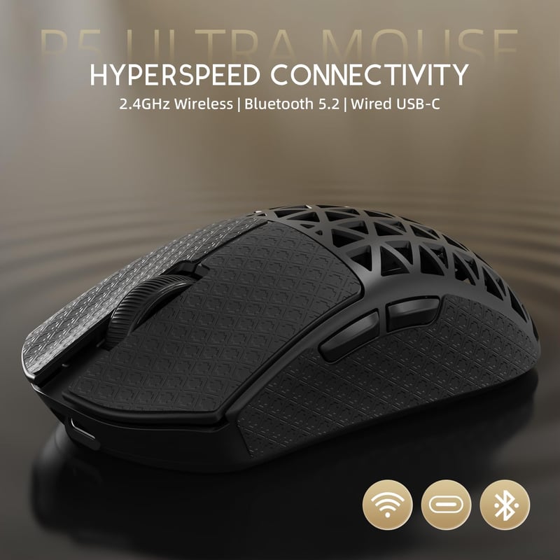 ATTACK SHARK R5 Ultra Szénszálas Gamer Egér, 39g Szuperkönnyű, 8000Hz Vezeték Nélküli, 42000 DPI, PAW3950MAX Szenzor, Bluetooth/2.4G/Vezeték