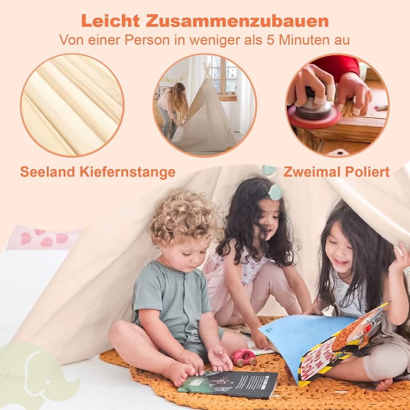 Tiny Land Gyerek Indián Sátor Fényekkel és Tábortűz Játékkal - Mosható Tipis Játszósátor Hordtáskával, Beltéri Játéktér Fiúknak és Lányoknak
