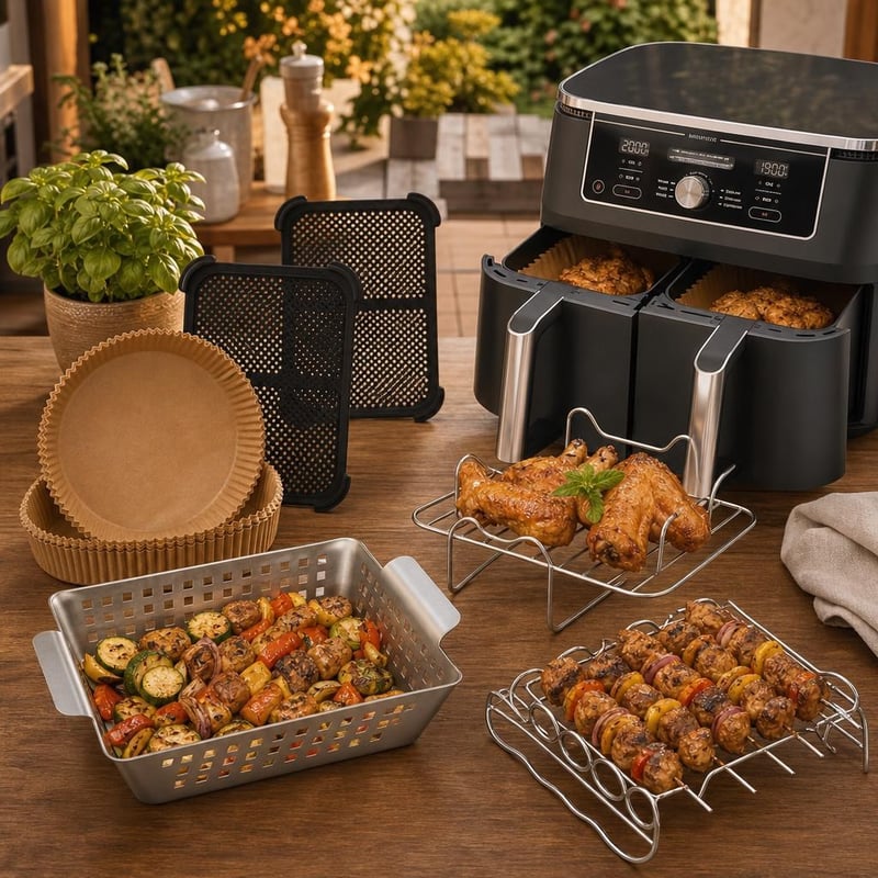 Airfryer pultmentő csomag: 2 db védő + 120 db sütőpapír + grillkosár + grillrács