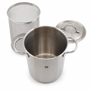 Oală pentru sparanghel ZWILLING Twin Specials, utilizată, cu capac și sită, 4,5 L, 16x27 cm, oțel inoxidabil, inducție, argintiu