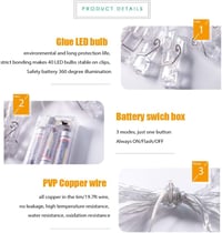 Adurei LED Fotócsipeszes Fényfüzér 40 db Csipesszel - 6m Elemes Dekorációs Világítás Képek Rögzítéséhez - Beltéri/Kültéri Meleg Fehér Fény 6