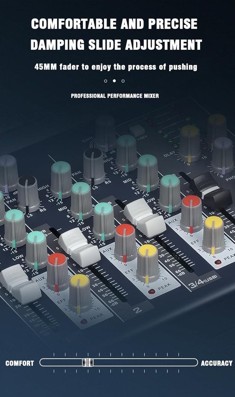 Weymic F7 Professzionális Keverőpult 7 Csatornával - USB Audio Interfész, Sztereó Hangszínszabályzó DJ, Színpad, Karaoke Használatra