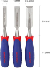 WORKPRO Fa Véső Készlet - Króm-Vanádium Acél, 12mm, 19mm, 25mm Méretben, Ergonomikus Markolattal, Famunkákhoz 3