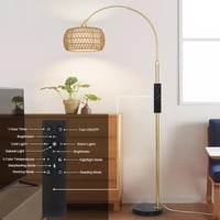 Rayofly Arany Ívelt Állólámpa Rattan Lámpaernyővel - Modern Boho Padlólámpa Távirányítóval, LED Izzóval, Alkalmazásvezérléssel, Fényerőszabá 6