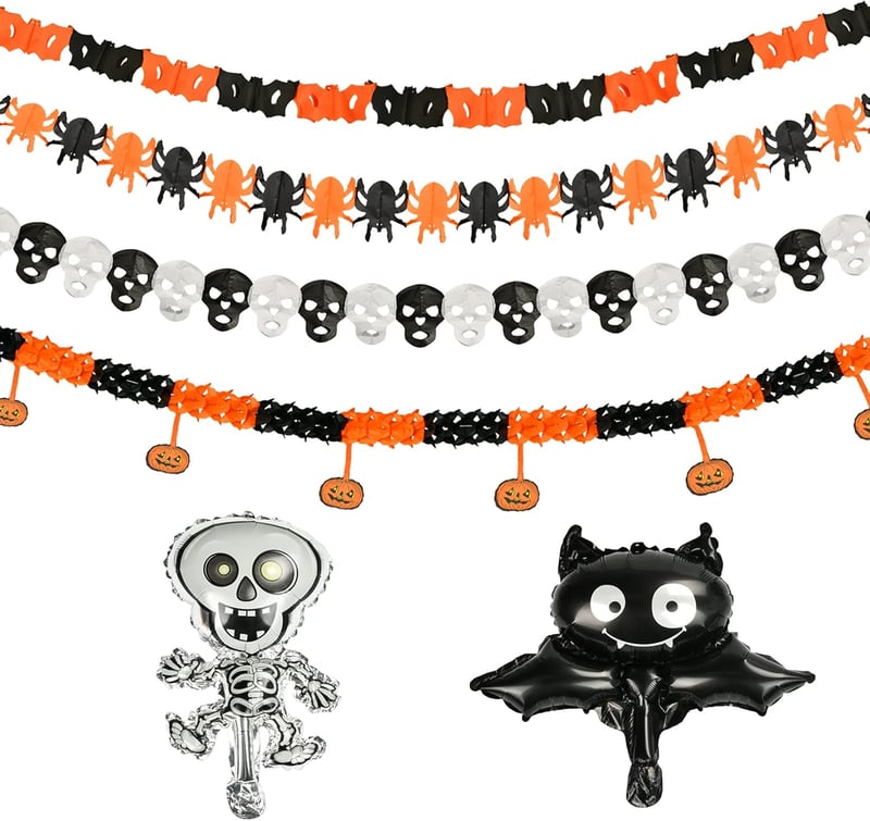 Halloween Parti Dekoráció Szett: Léggömbök, Zászlók, Sütőtökök és Rémisztő Figurák