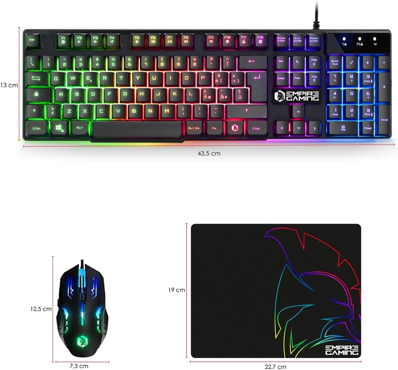 EMPIRE GAMING MK800 3-in-1 Gamer Szett - RGB Billentyűzet 19 Anti-Ghosting Gombbal, Ergonomikus RGB Egér 2400 DPI, Egérpad - PC PS4 PS5 Xbox