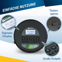 KLIM Nomad Hordozható CD Lejátszó Bluetooth - Hosszú Üzemidejű Akkumulátor, Fülhallgatóval, CD-R/RW/MP3, TF Kártyaolvasó, FM Rádió - Autóba  4