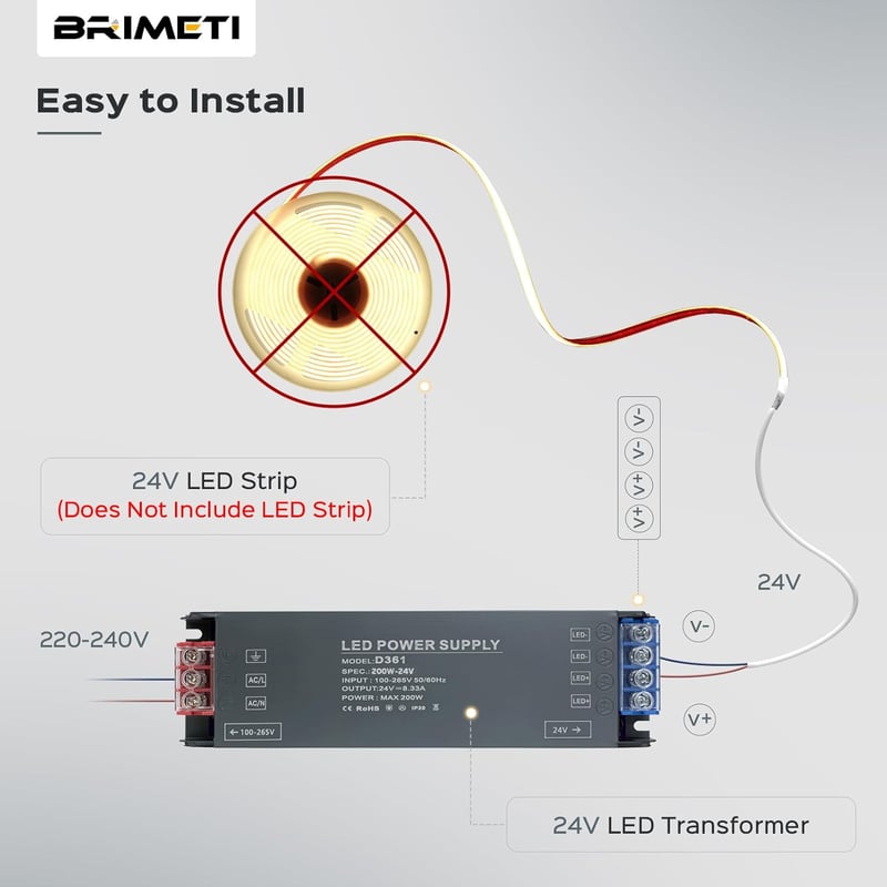 BRIMETI LED Transzformátor 230V-24V 100W Tápegység - Vékony Alumínium Kapcsolóüzemű Átalakító 4,16A LED Szalaghoz, Kerti Világításhoz