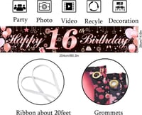 Rózsaszín-Arany "Sweet 16" Születésnapi Zászló Lányoknak 3