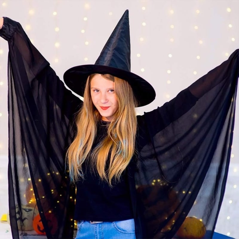 Fekete boszorkánykalap Halloween jelmezhez - 10 darabos szett