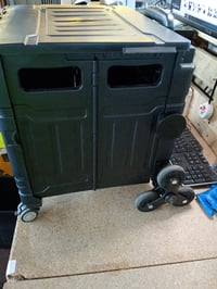Cărucior de cumpărături pliabil Relaxdays cu funcție de urcare pe scări, coș cu capac și roți, mâner telescopic, sarcină max. 50 kg, negru, utilizat 3