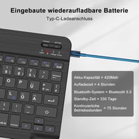 Samsung és iPad kompatibilis SENGBIRCH német Bluetooth billentyűzet, ultravékony, Type-C kábellel 6