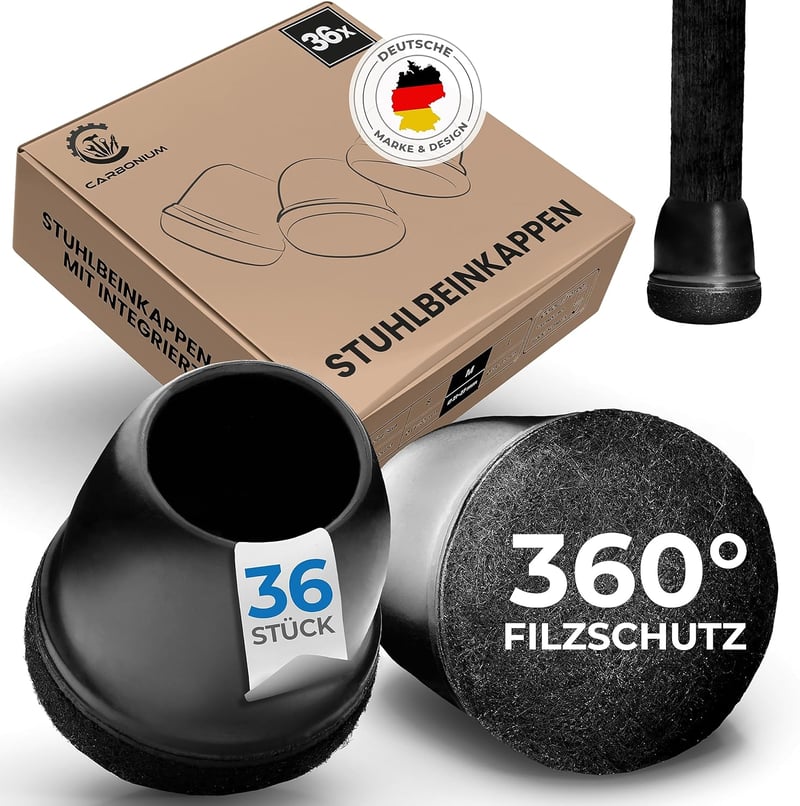 Fekete filces székláb védő, 36 db - Ferde lábakra is, 14-20 mm
