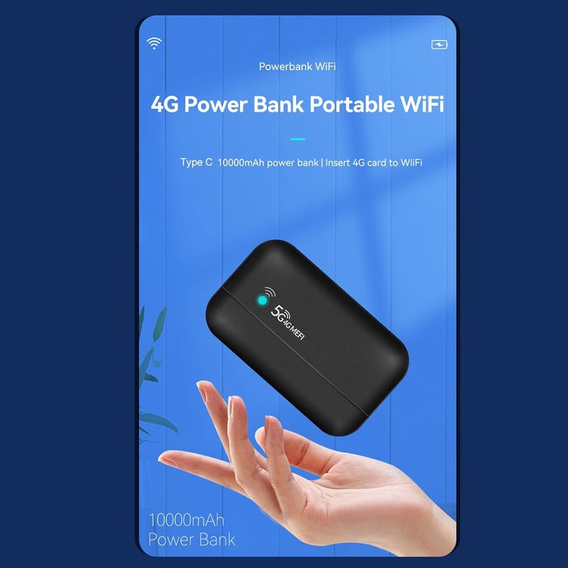 Banapoy 4G LTE hordozható WiFi router és powerbank, 10000 mAh, SIM-foglalattal