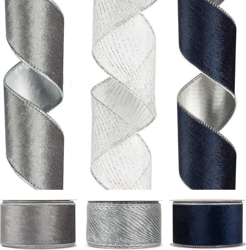 KI Store kétoldalas csillámos bársony szalagkészlet - 3 db kék, ezüst, átlátszó