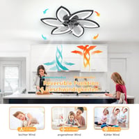 Revneey LED Mennyezeti Ventilátor Lámpával - 66W Szabályozható Fényerő, 3000-6000K, 6 Fejes, Csendes, Fekete, Távirányítós, Nappali és Hálós 3