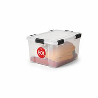 Vzduchotesný plastový úložný box s vekom Iris Ohyama AT-L, 50 l, priehľadný, vodoodolný, s klipovým uzáverom, stohovateľný, prachotesný, bez obsahu BPA, 1 ks 2