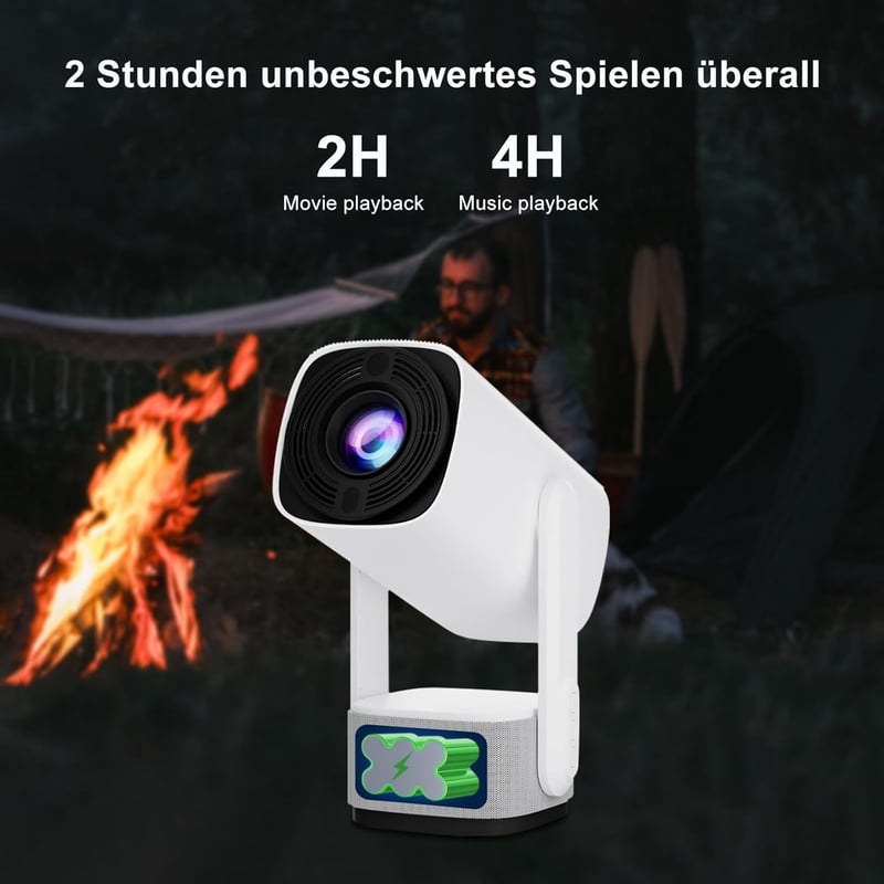 Eroshoo R1 Hordozható Mini Projektor - 10000 Lumen, 1080P, 4K Támogatás, Android TV 11.0, WiFi 6, Bluetooth 5.2, Beépített Akkumulátor, 270°