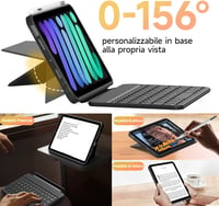 HOU Bluetooth Billentyűzetes Tok iPad Mini 6 (2021) 8.3" Tablethez - 150° Mágnesesen Levehető, Ütésálló Védőtok USB-C Töltéssel, Fekete 3