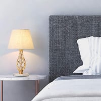 LIANTRAL Rózsaarany Éjjeli Lámpa Szett - 2 db Modern Asztali Lámpa Márvány Talppal és Bézs Vászon Burával Hálószobába, Nappaliba 8