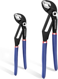 WORKPRO Vízpumpafogó Készlet, 200mm és 250mm Méretben, 46mm Pofanyílással, Állítható Markolattal, Króm-Vanádium Acél, Kék, 2 db-os Szerelő F 1