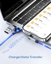 KUULAA 6 az 1-ben mágneses töltőkábel, 360°-os, USB-C/A, 2m, gyorstöltés 6