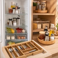 Set za organizaciju kuhinje: 2x rotirajući pladanj + 4x kutija za hladnjak + stalak za začine + umetak 1