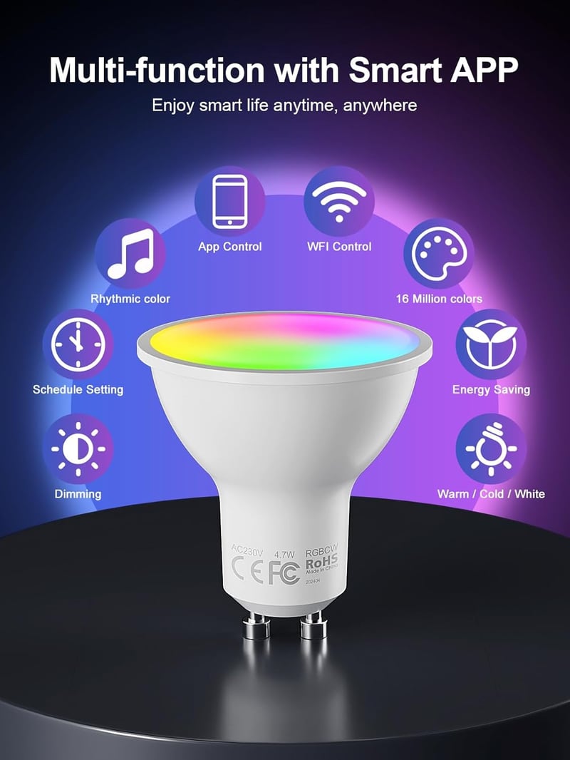 Fitop GU10 WiFi okos izzó Alexa-val, RGB 16 millió szín, dimmelhető app-pal