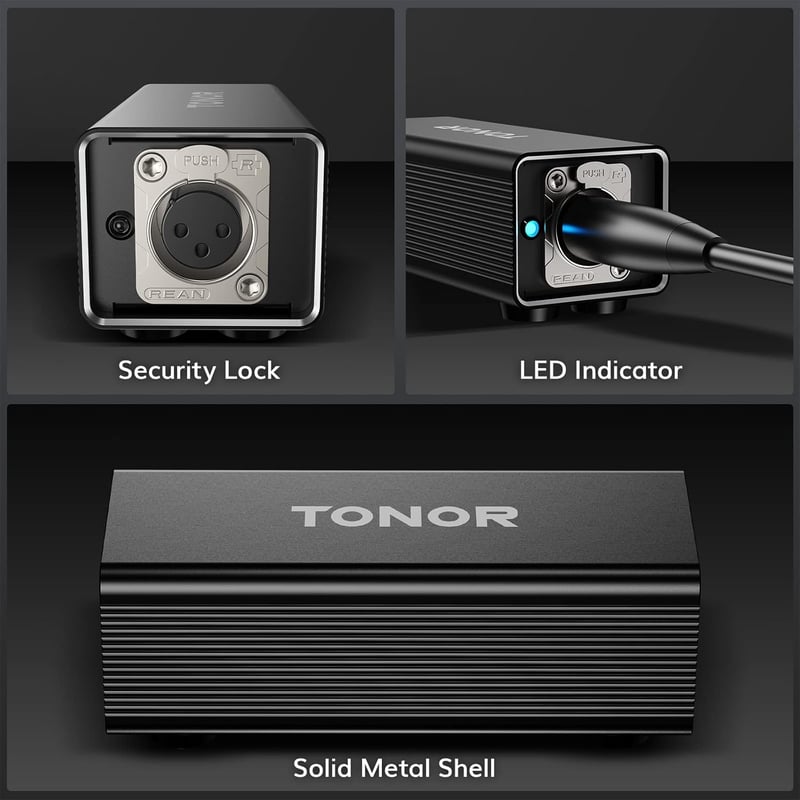 TONOR TA20 XLR Mikrofon Előerősítő - Dinamikus Mikrofonokhoz, 20dB Erősítés, SM7B Kompatibilis, Fém Ház, Podcast és Streaming Felvételekhez