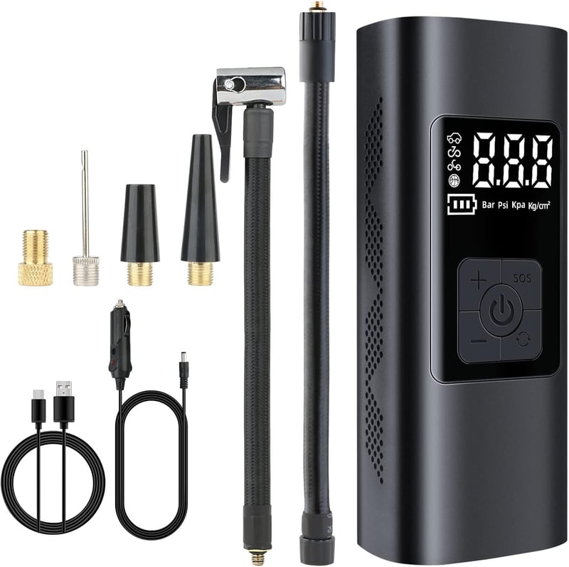 Gyors Elektromos Pumpa 6000mAh - 150PSI Kompresszor Autóhoz, Biciklihez, Motorhoz LED-del