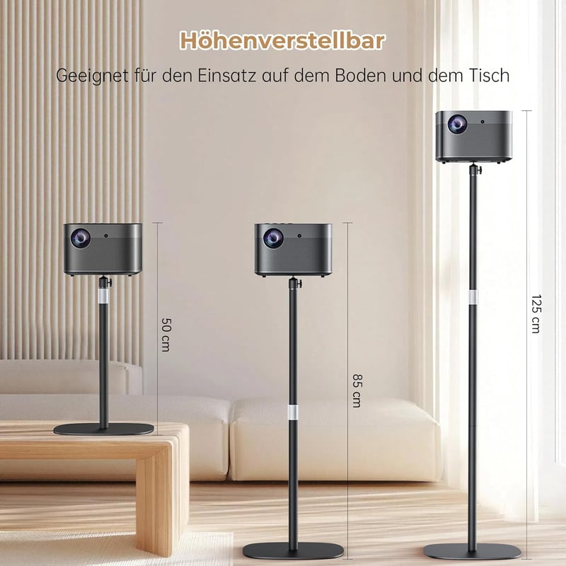 POLESTO Fém Projektor Állvány 50-125 cm, 360° Forgatható Nehéz Fém Talp, 5 kg Teherbírás, Kompatibilis Projektorokkal, Kamerákkal és Mobilte