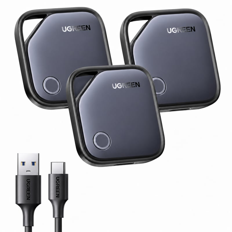 UGREEN Finetrack Bluetooth lokator 3 komada, kompatibilan s Apple Find My, iOS, USB-C punjenje, baterija od 12 mjeseci, za ključeve, prtljagu i putovnice