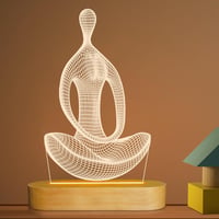 BootyBay 3D Jóga LED Éjjeli Lámpa - Meditációs Asztali Világítás Meleg Fénnyel, Fa Talppal - USB Dekorációs Lámpa Ajándékba Nőknek, Lányokna 1