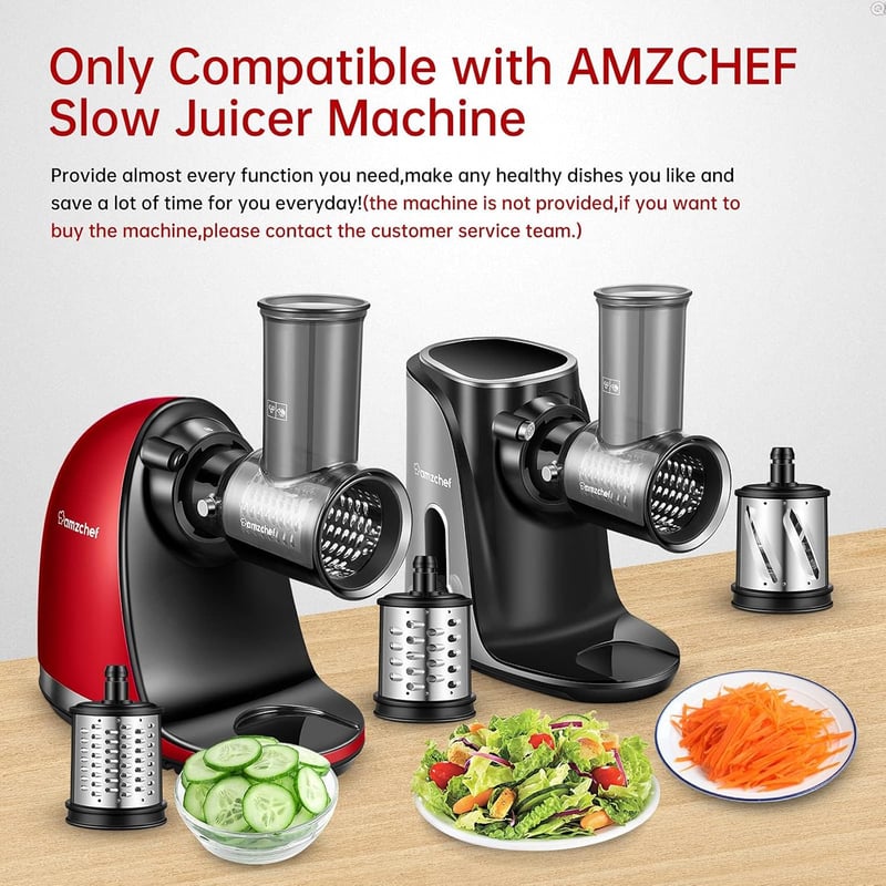 AMZCHEF elektromos zöldségszeletelő tartozékok ZM1501 és GM3001 lassú préselőkhöz - 3 cserélhető dobbal