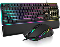 RedThunder K10 3-in-1 Gamer Billentyűzet és Egér Szett Bőr Csuklótámasszal, RGB Háttérvilágítás, Mechanikus Érintés, Spanyol Kiosztás, 7200 1