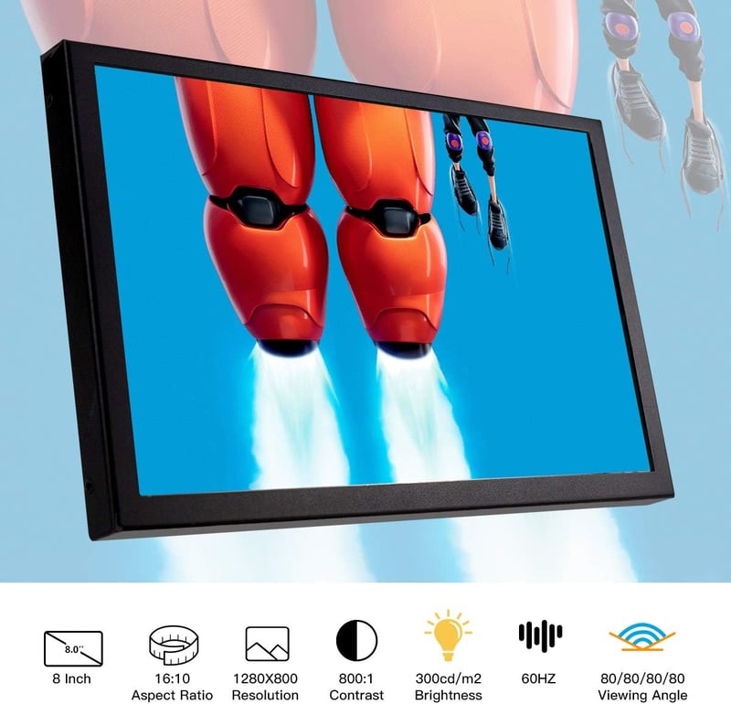 Elecrow 8" IPS Hordozható Monitor Raspberry Pi-hez, HD 1280x800 Felbontással