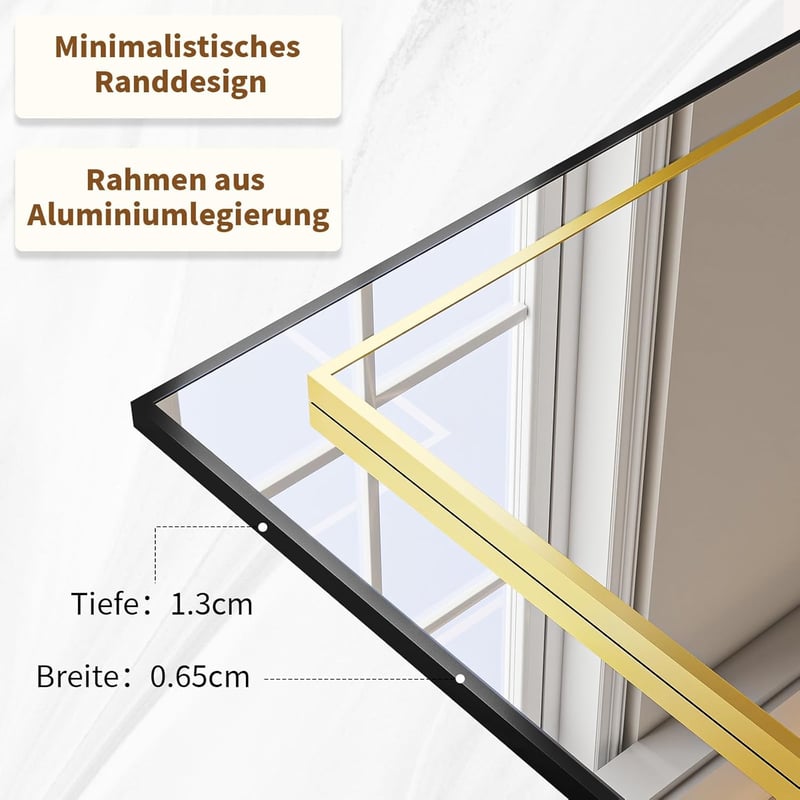 BEAUTYPEAK Nagyméretű Álló Tükör 76x180 cm - Törhetetlen Alumínium Testmagasságú Tükör Hálószobába, Nappaliba - Falra Akasztható vagy Támasz