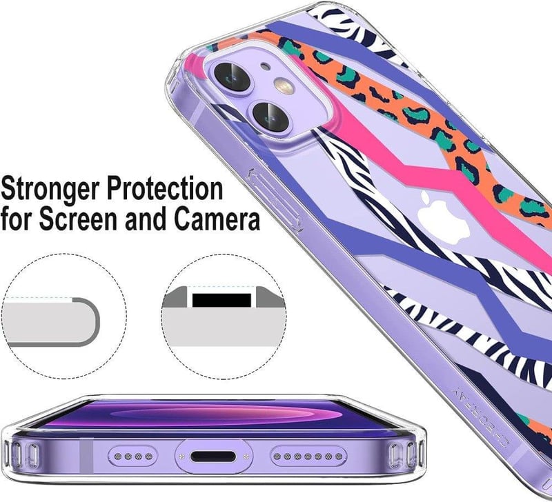 iPhone 12/12 Pro Átlátszó Ütésálló Szilikon Tok Csíkos Mintával