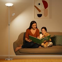 Amdelne LED Állólámpa Távirányítóval - 2in1 Dimmelhető 30W Mennyezeti Lámpa Flexibilis 5W Olvasólámpával, 4 Színhőmérséklet, Ezüst, Nappali, 5