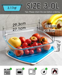 NUTRIUPS Üveg Sütőtál Fedővel 3L - 23x29 cm Téglalap Alakú Jénai Tál, Mikrohullámú Sütőben és Mosogatógépben Használható Lasagne Forma 2